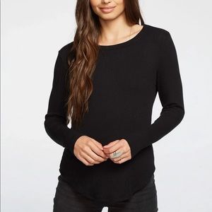 Chaser Brand Black Cozy Rib Shirttail Tee
